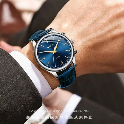 2023 Hot Sale Wokai Watch Men Blue Sport Watches Blue Leather Band Quartz Wristwatches Men Best Gifts Low Price Reloj Hombre