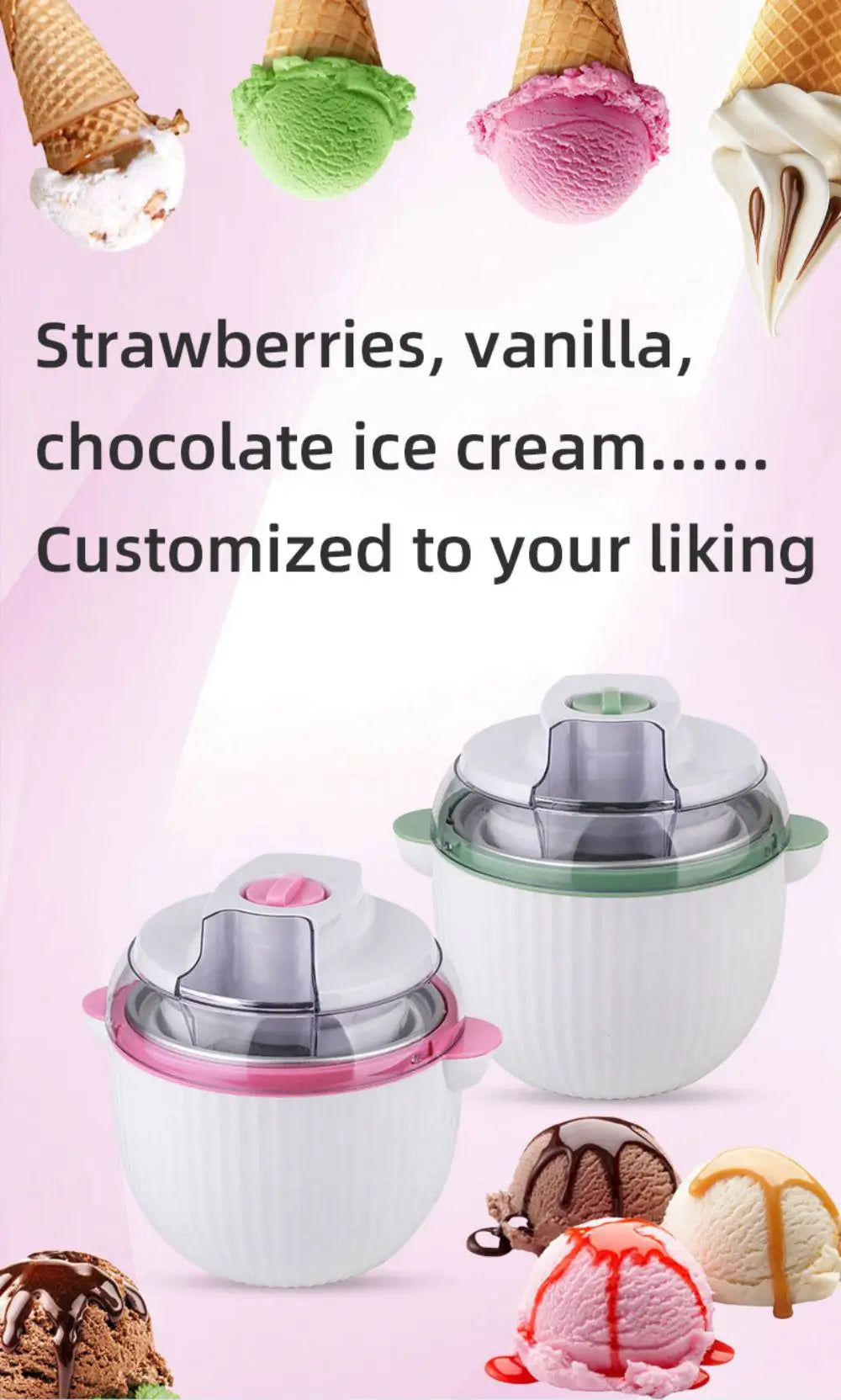 Ice Cream Maker,IL Mini Electric DIY Frozen Fruit Freezer Smoothie Blender Portable Automatic Ice Cream Machine Home Kitchen