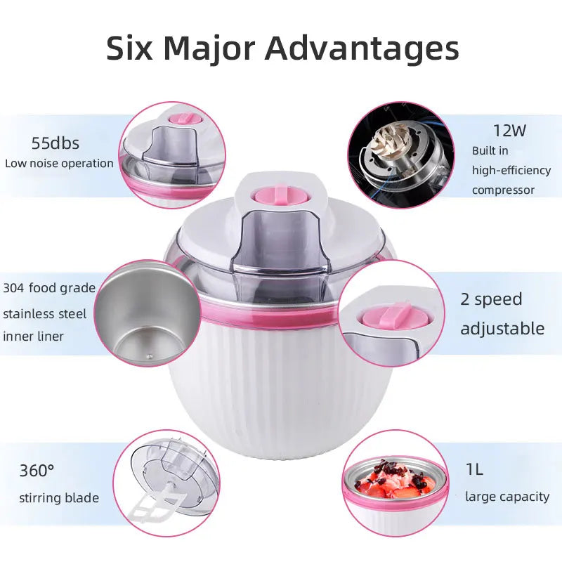 Ice Cream Maker,IL Mini Electric DIY Frozen Fruit Freezer Smoothie Blender Portable Automatic Ice Cream Machine Home Kitchen