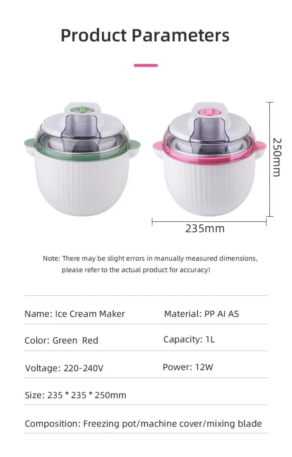 Ice Cream Maker,IL Mini Electric DIY Frozen Fruit Freezer Smoothie Blender Portable Automatic Ice Cream Machine Home Kitchen