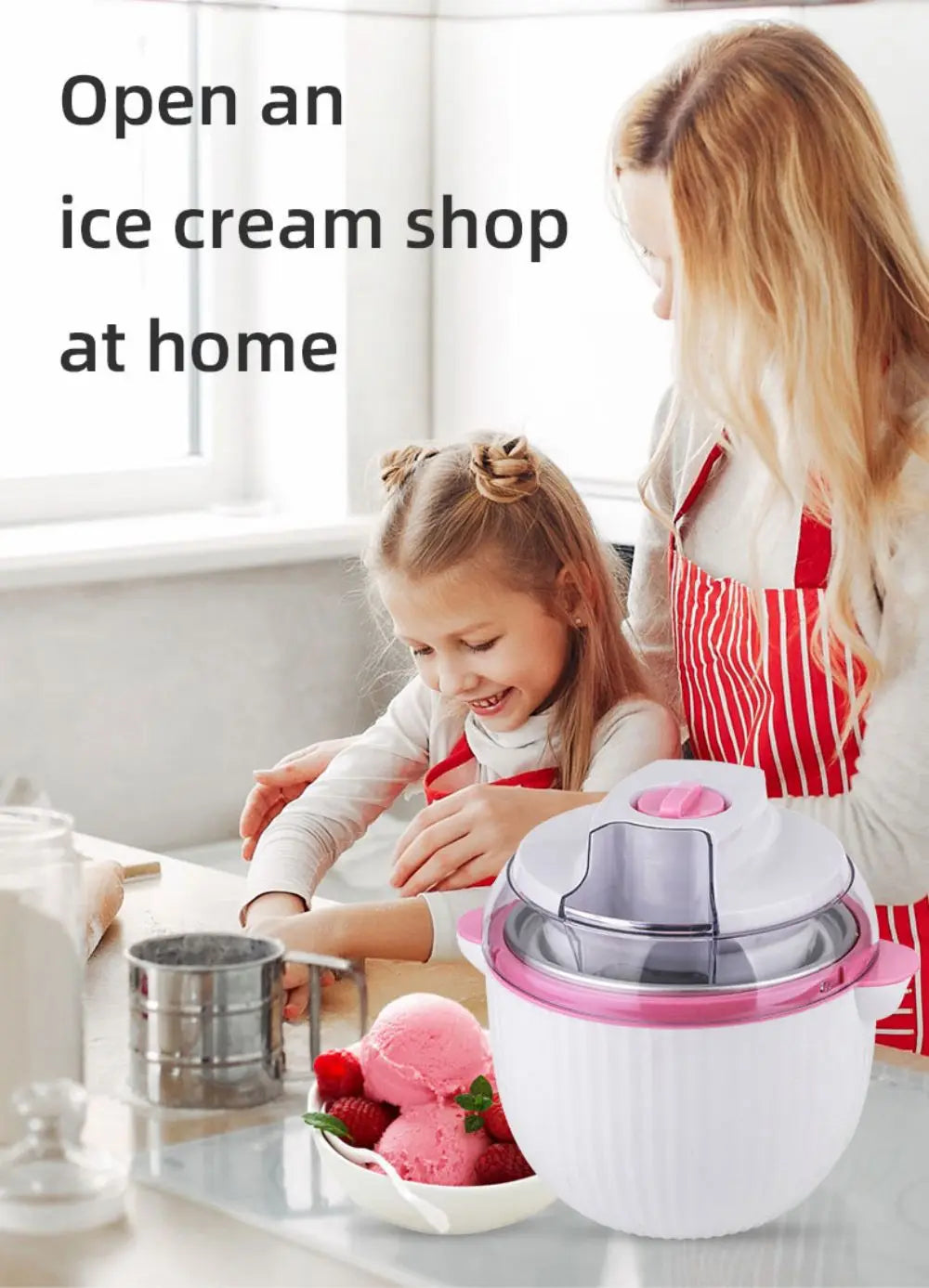 Ice Cream Maker,IL Mini Electric DIY Frozen Fruit Freezer Smoothie Blender Portable Automatic Ice Cream Machine Home Kitchen