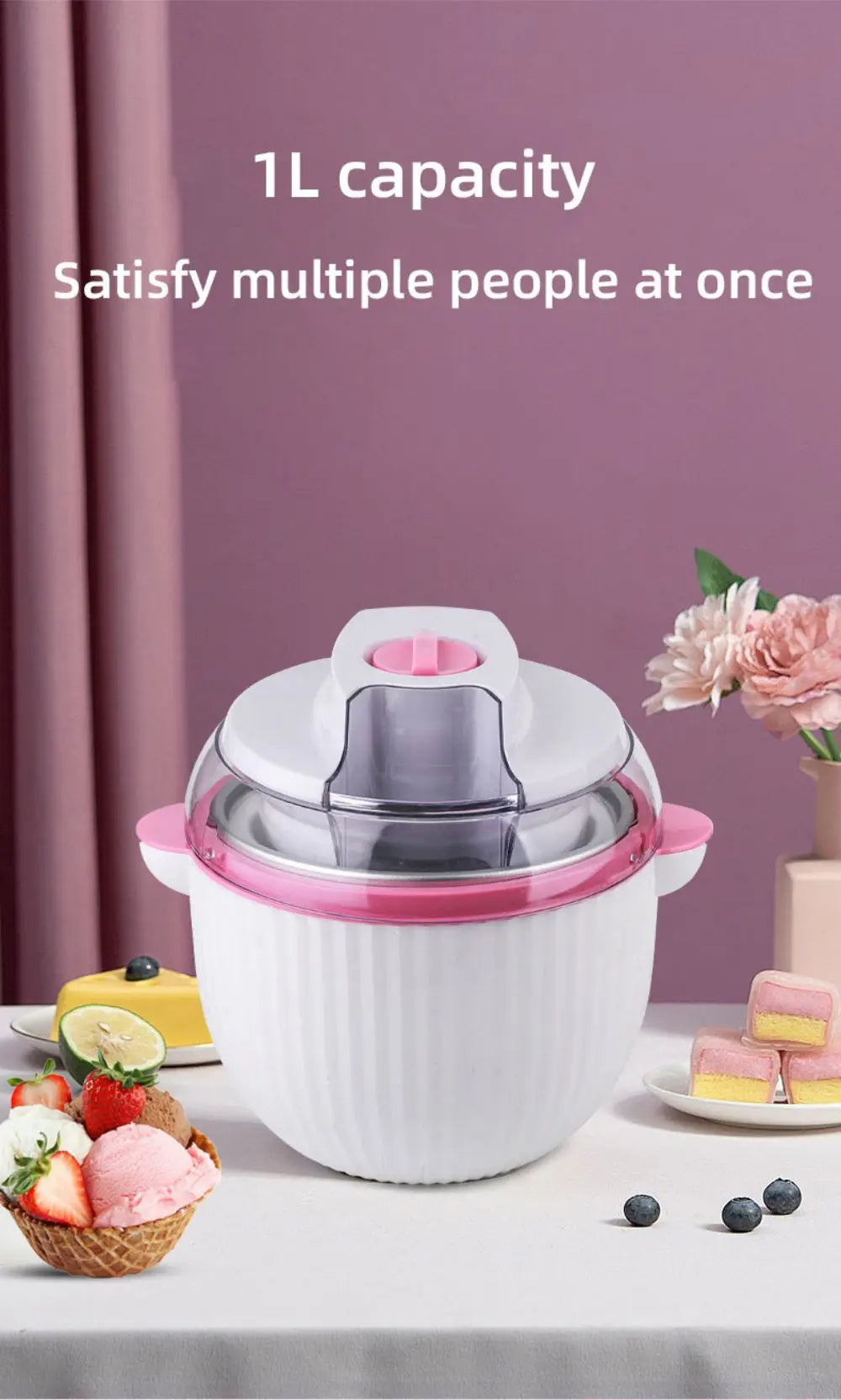 Ice Cream Maker,IL Mini Electric DIY Frozen Fruit Freezer Smoothie Blender Portable Automatic Ice Cream Machine Home Kitchen