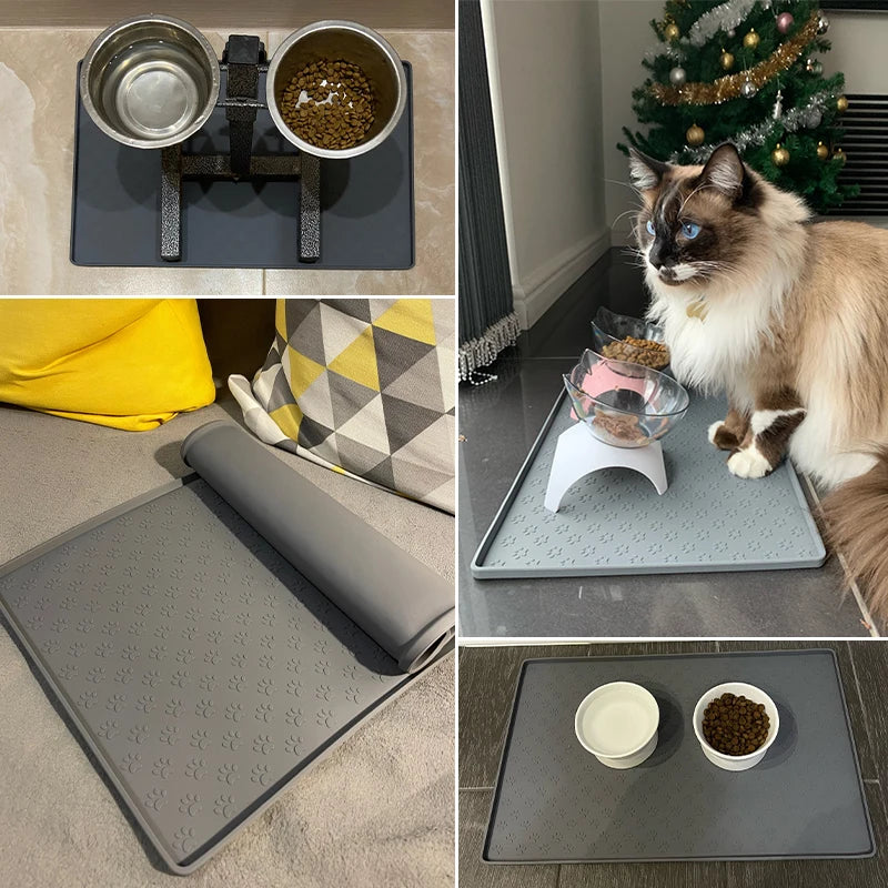 Tapis d'alimentation pour animaux de compagnie en silicone imperméable, tapis antidérapant pour bol pour chien, plateau pour nourriture pour chat