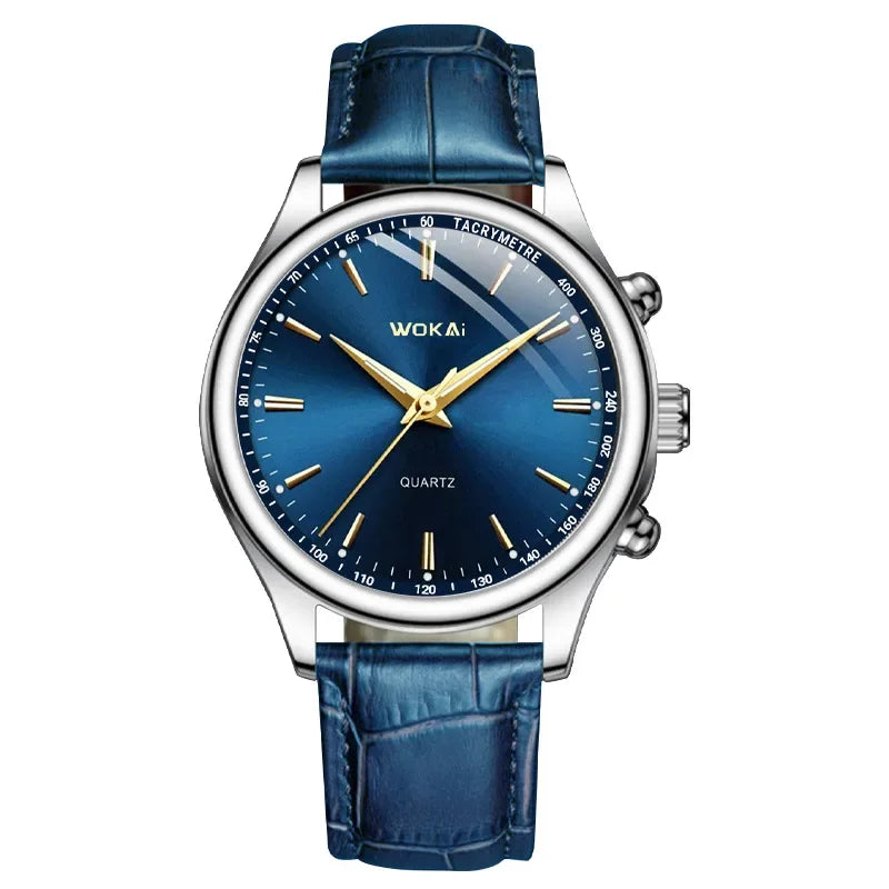 2023 Hot Sale Wokai Watch Men Blue Sport Watches Blue Leather Band Quartz Wristwatches Men Best Gifts Low Price Reloj Hombre