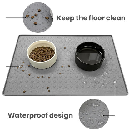 Tapis d'alimentation pour animaux de compagnie en silicone imperméable, tapis antidérapant pour bol pour chien, plateau pour nourriture pour chat