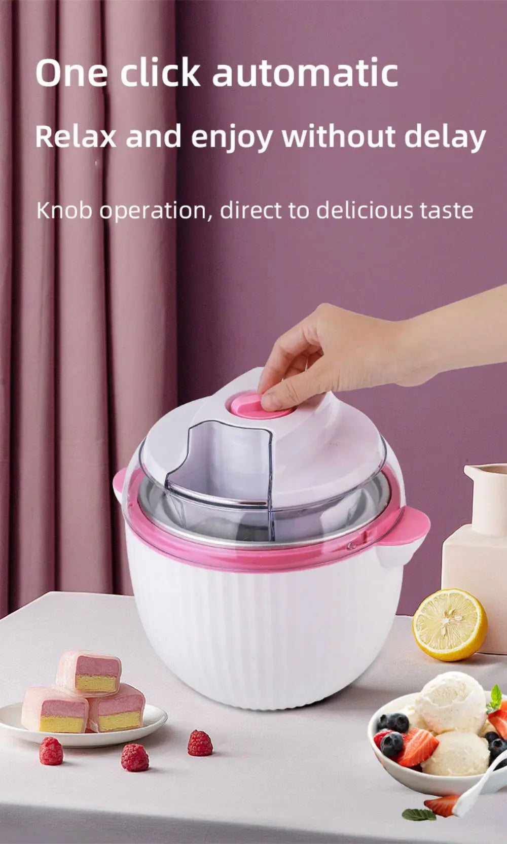 Ice Cream Maker,IL Mini Electric DIY Frozen Fruit Freezer Smoothie Blender Portable Automatic Ice Cream Machine Home Kitchen